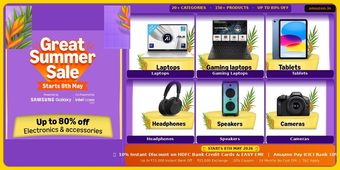 Amazon Great Summer Sale Starts 8th May – Best Deals on Laptops, Tablets, Headphones, Speakers & More!